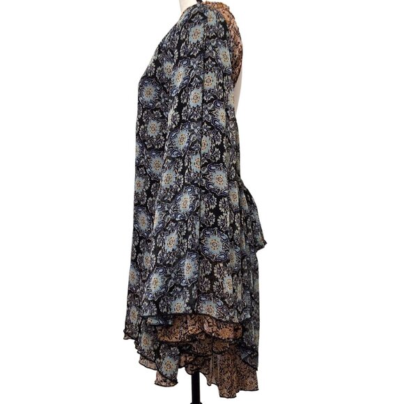 Free People Gabi Tunic Mini Dress/Top Blue Floral Retro Dramatic Hippie XS - Picture 5 of 10